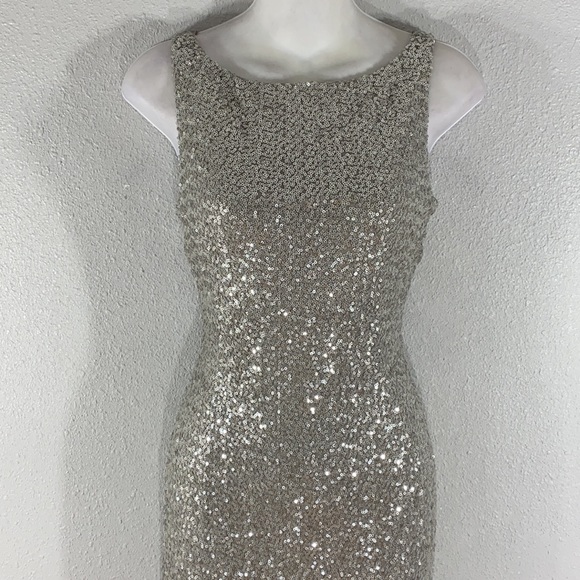 Ralph Lauren silver sequin full length gown KX - Picture 3 of 9